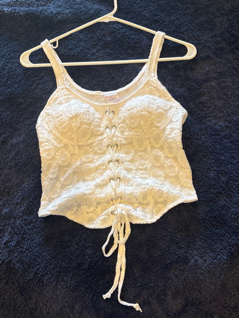 No Boundaries White Lace Corset-Front Camisole